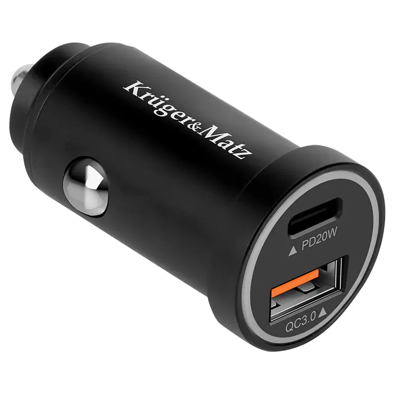 Accesorii Auto - Încărcător auto Kruger&Matz KM0873, 12-24V, USB-A/Type C, QC3.0, PD 38W, pentru brichetă auto.