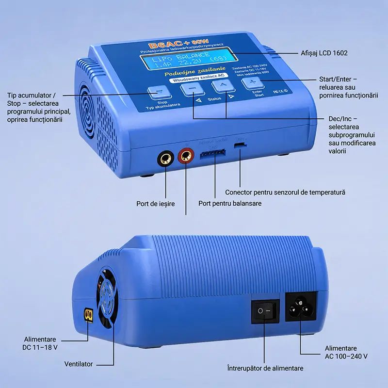 Încărcător inteligent EUROKOMP B6AC+ 80W, multifuncțional, pentru NiCd, NiMH, LiIon, LiPo, LiFe, balansare și descărcare. [2]