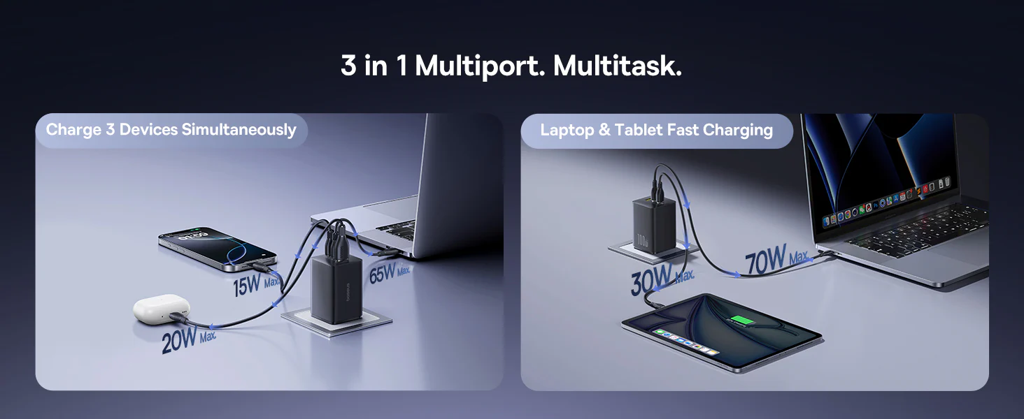 Încărcător rețea Baseus EnerFill FE11 Quick Charge 100W 2x USB Type-C 1x USB alb P10182102213-00 – IoElectronice.ro [10]