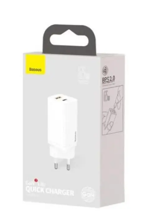 Încărcător rețea Baseus GaN2 Lite Quick Charge 65W 1x USB 5V/3A 1x USB Type-C 5V/3A alb CCGAN2L-B02 – IoElectronice.ro [3]