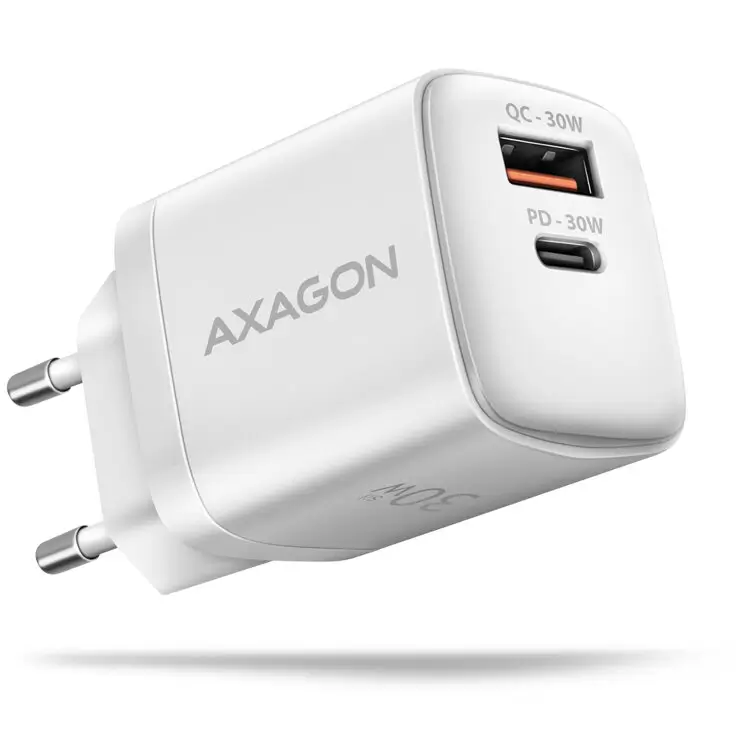 Incarcatoare retea - Încărcător rețea PD 3.0 QC4+ 1x USB-C + 1x USB-A 30W alb AXAGON ACU-PQ30W – IoElectronice.ro