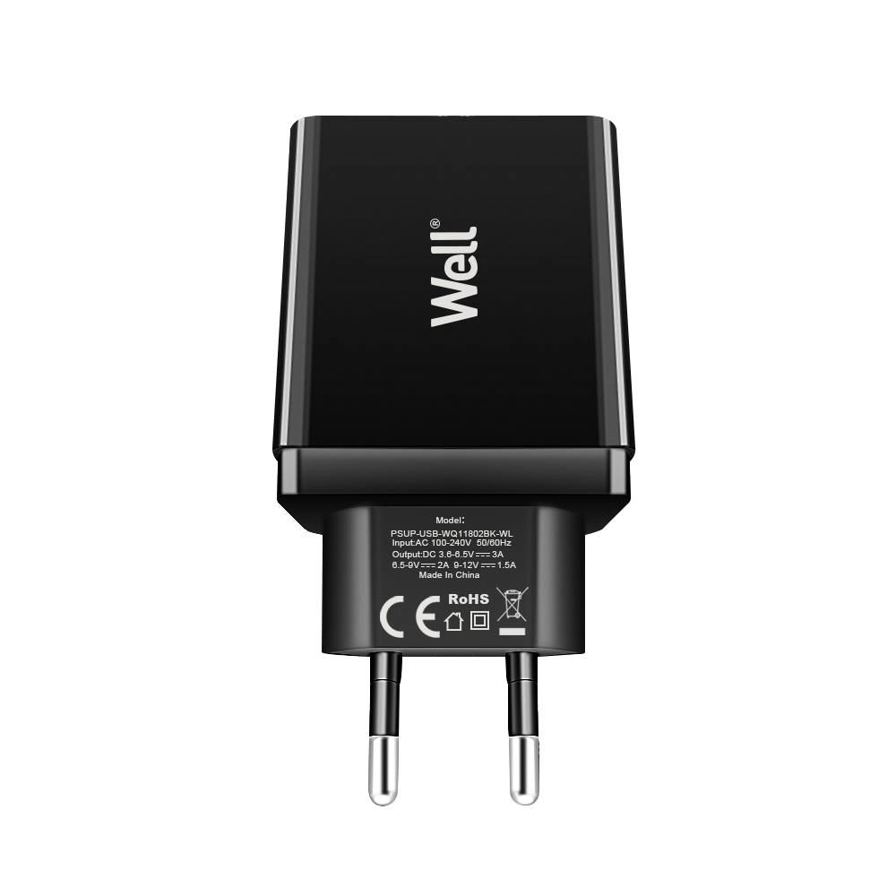 Încărcător rețea Well USB-A QC3.0 18W, Negru, Rapid și Sigur, Compatibil cu Dispozitive Mobile [2]