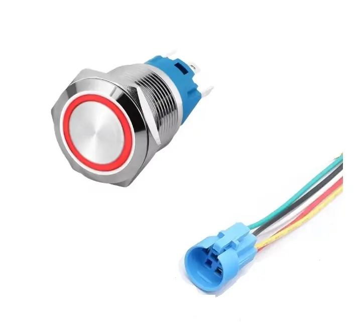 Intrerupatoare-Relee - Întrerupător buton LED roșu SW 3 ON-OFF cu reținere metal 19mm 12-24V – IoElectronice.ro