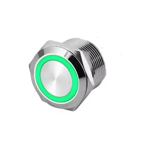 Intrerupatoare-Relee - Intrerupator buton LED verde ON-OFF cu retinere, 12mm, IP66, 12-24V, 4A, metal, pentru aplicații industriale