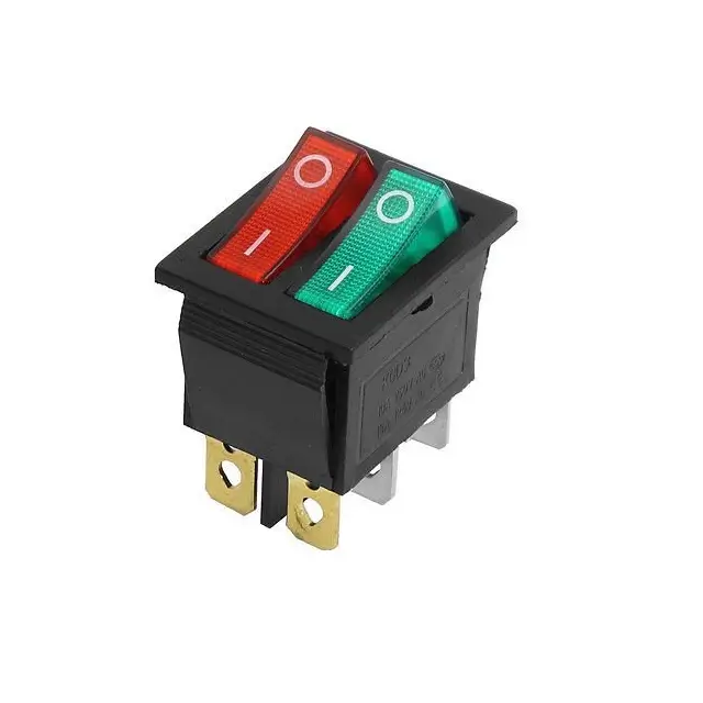 Intrerupatoare-Relee - Întrerupător dublu ON-OFF 6 poli 250V 15A buton roșu + verde 22x28.4mm – IoElectronice.ro