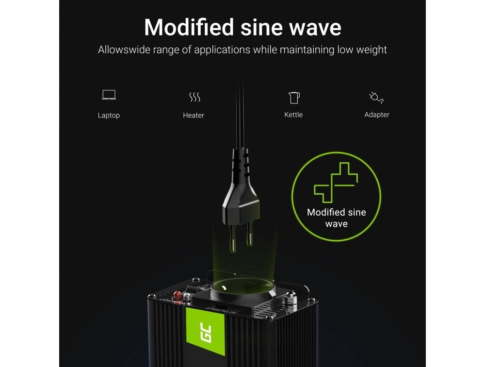 Invertor de tensiune 12V la 230V 500W cu USB, portabil, pentru mașină, rulote și camioane, Greencell INV03DE [4]