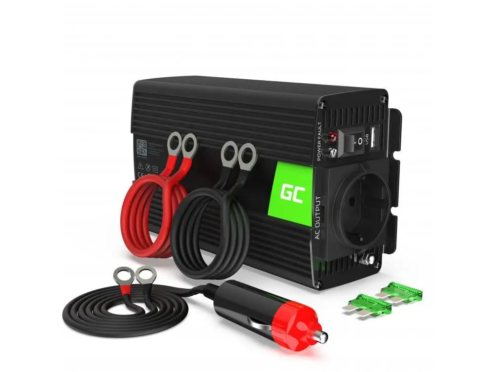 Invertor de tensiune 12V la 230V 500W cu USB, portabil, pentru mașină, rulote și camioane, Greencell INV03DE [1]