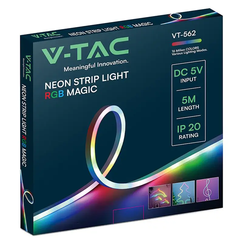 Electrice - Kit banda LED NEONFLEX MAGIC RGB 5m 5VDC IP20 + telecomanda V-tac SKU-24050 - IoElectronice.ro