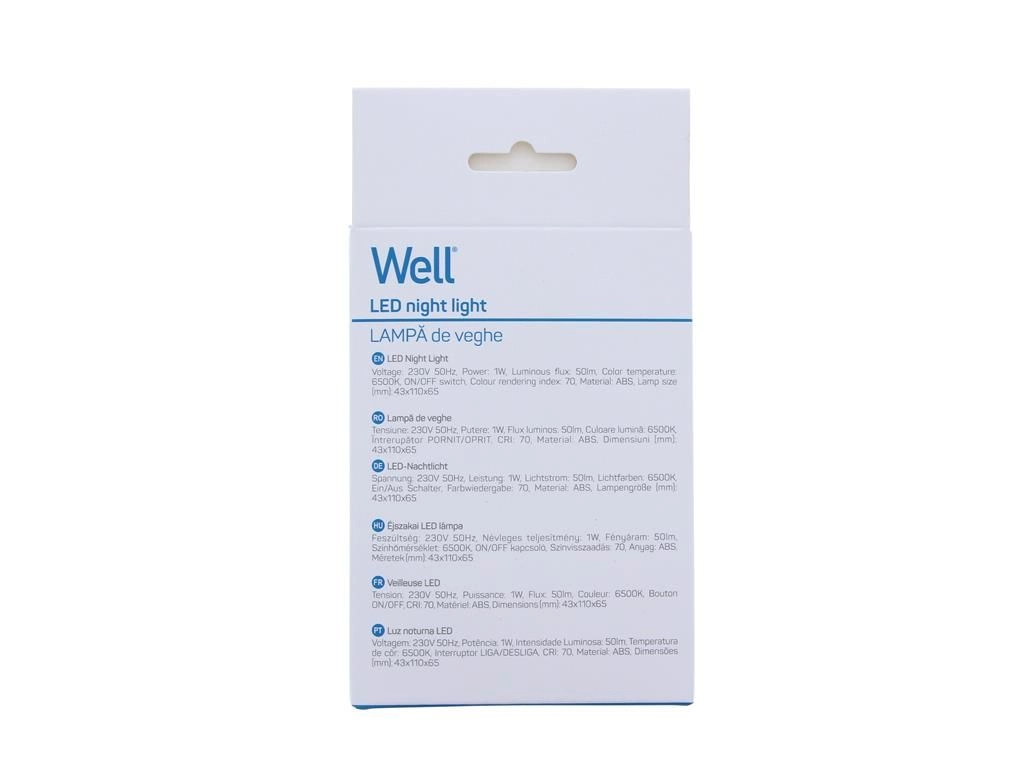 Lampa de veghe LED Well 1W, 50lm, 6500K, întrerupător ON/OFF, design ABS, iluminare eficientă pentru cameră [4]