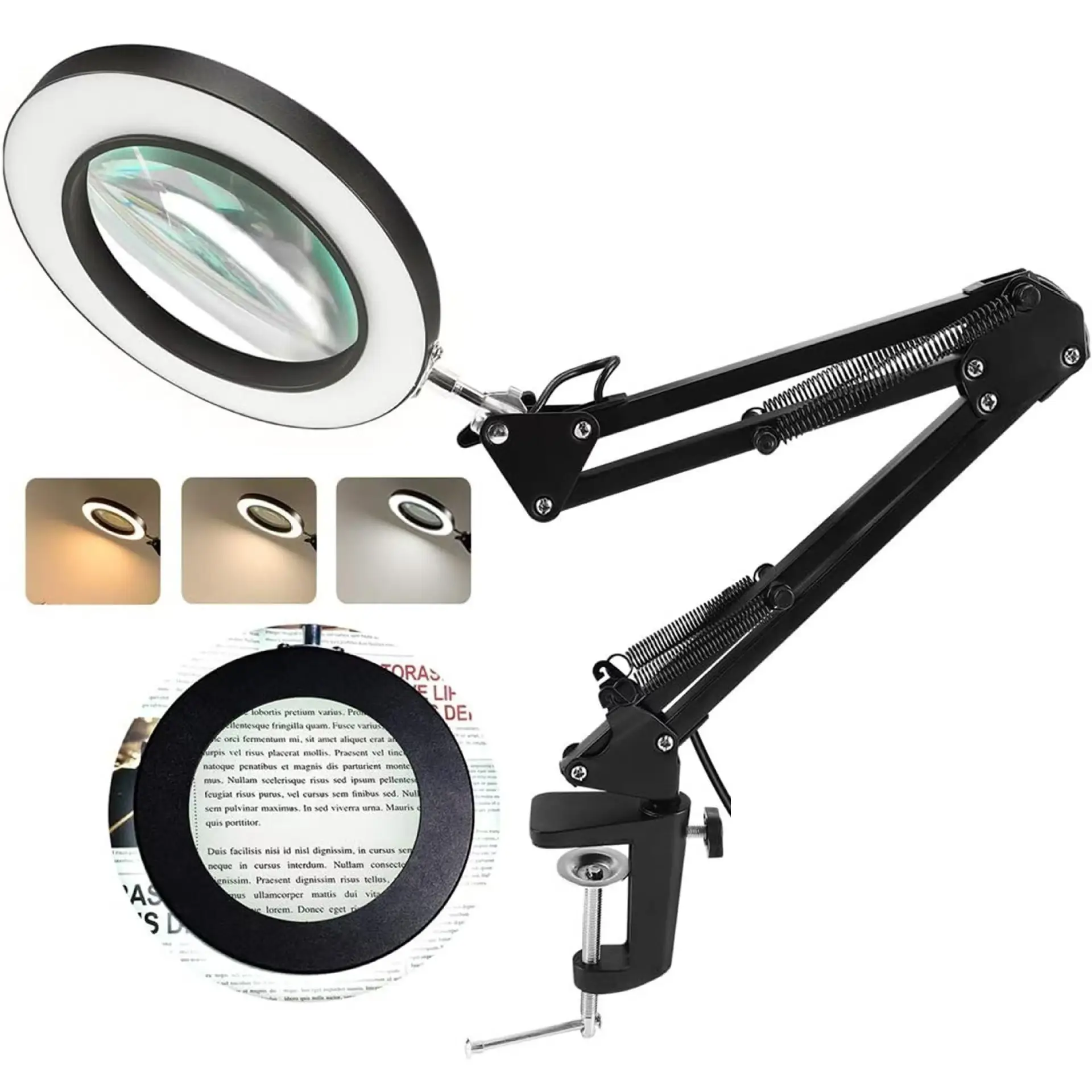 Lupa 100mm 5X cu LED, brat pantografic 22.5cm, negru, brand OEM [1]
