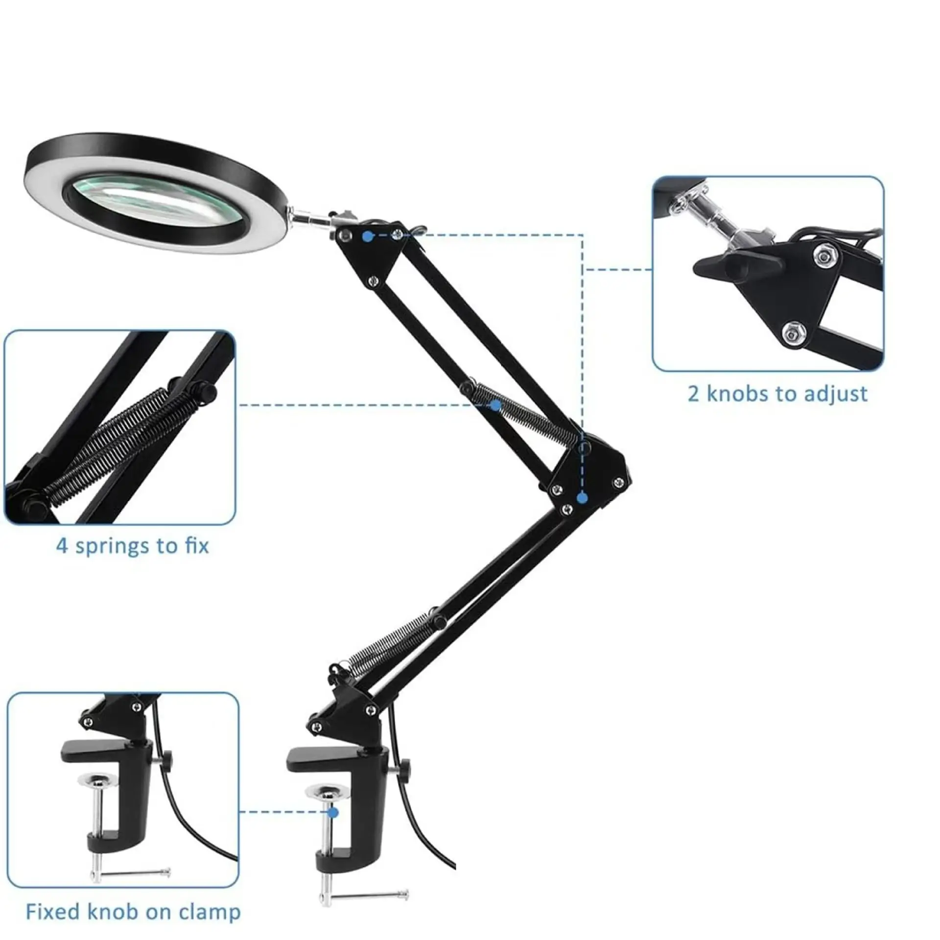 Lupa 100mm 5X cu LED, brat pantografic 22.5cm, negru, brand OEM [3]