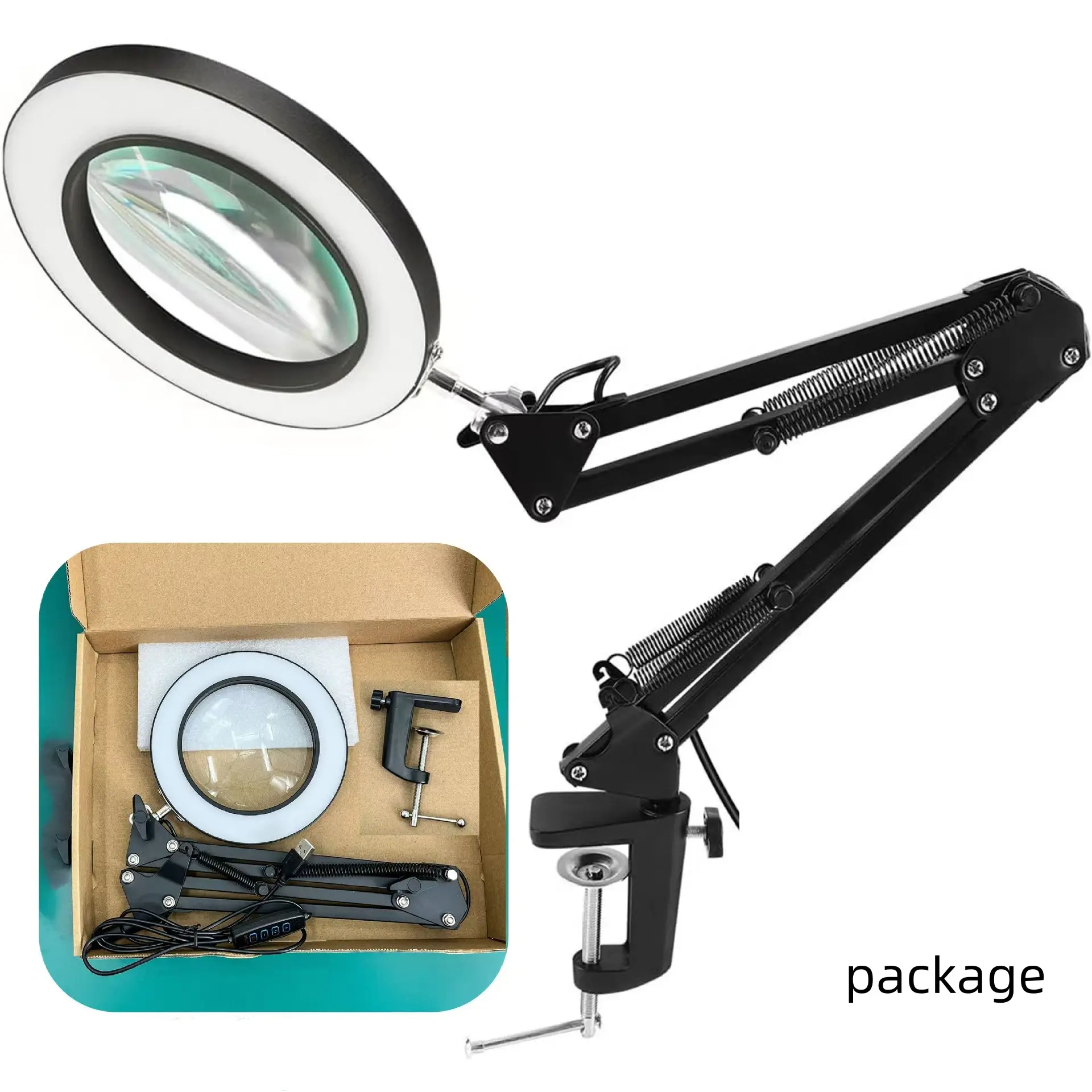 Lupa 100mm 5X cu LED, brat pantografic 22.5cm, negru, brand OEM [5]