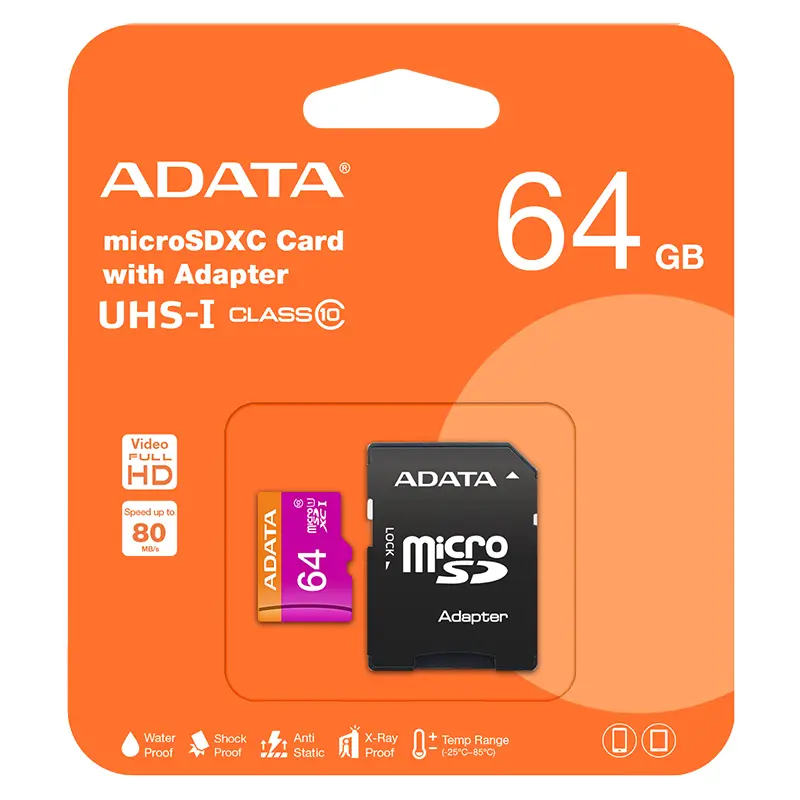 Carduri microSD - Micro SDXC Clasa 10 64GB ADATA AUSDX64GUICL10A1-RA1 – IoElectronice.ro