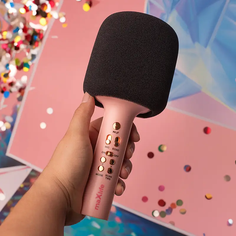 Microfon Karaoke Bluetooth cu difuzor incorporat roz maXlife MXBM-600 OEM0200494 - IoElectronice.ro [3]