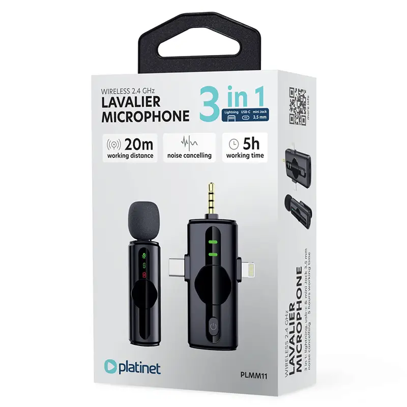 Microfon lavaliera wireless 3in1 3.5mm / USB-C / Lightning Platinet PLMM11 – IoElectronice.ro [7]