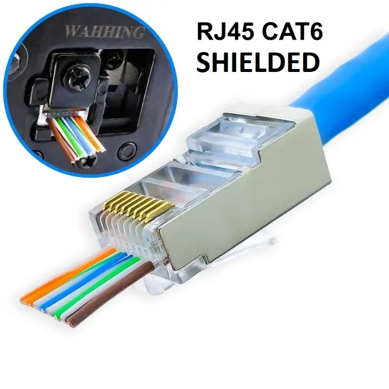 Conectica - Mufa FTP CAT6 RJ45 8P8C ecranată PASS THROUGH pentru cablu rotund, conector RJ45 tata, brand OEM