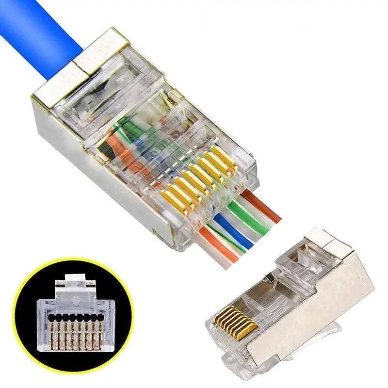 Mufa FTP CAT6 RJ45 8P8C ecranată PASS THROUGH pentru cablu rotund, conector RJ45 tata, brand OEM [1]