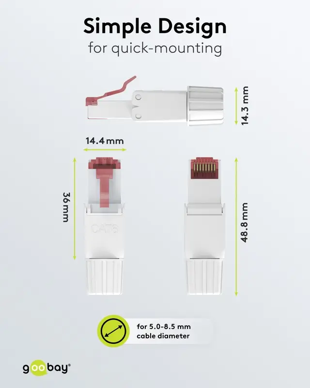 Mufa rețea RJ45 8P8C UTP Cat6 Goobay 65942, conectare fără scule, AWG22-24, standard 250MHz. [7]