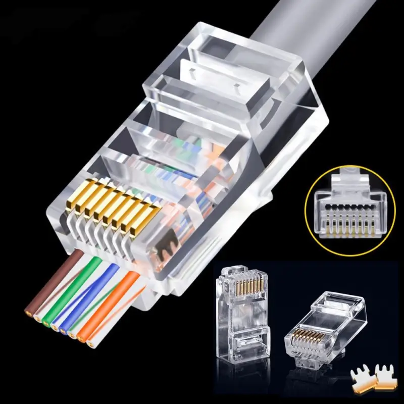 Mufa UTP CAT6 RJ45 8P8C pass through, conector RJ45 tata, standard Cat 6, brand OEM, pentru cablu rotund. [2]