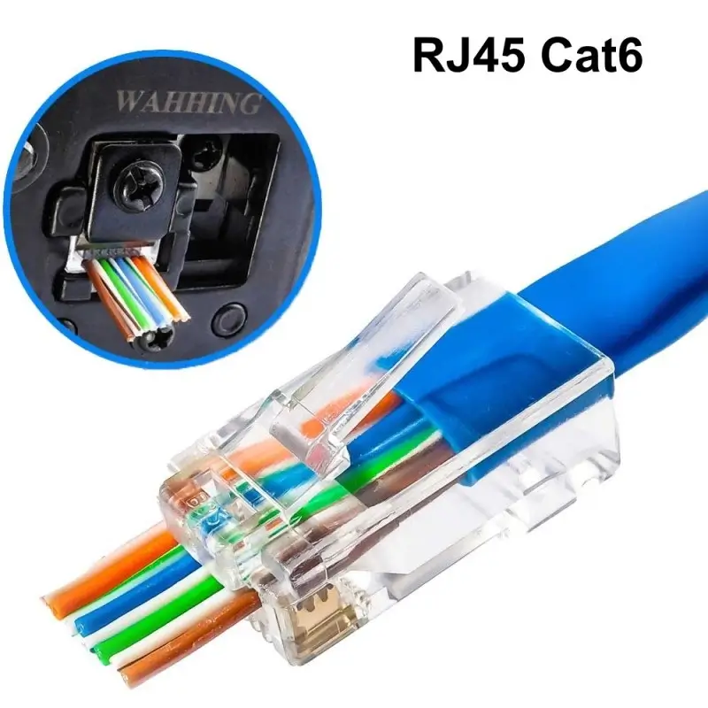 Conectica - Mufa UTP CAT6 RJ45 8P8C pass through, conector RJ45 tata, standard Cat 6, brand OEM, pentru cablu rotund.