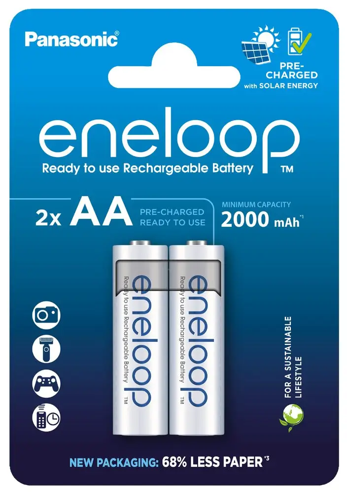 Set Acumulatori Ni-MH AA Panasonic Eneloop 2000mA, Reîncărcabili, 2100 cicluri, 2 Bucăți [2]