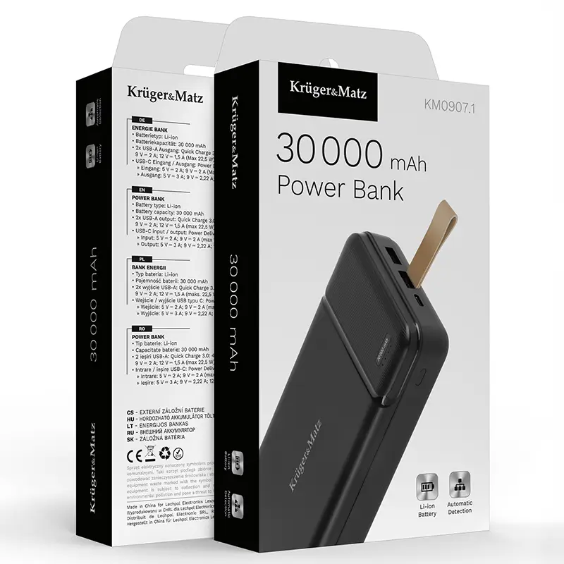Power Bank 30000mAh Li-Poly Kruger&Matz KM0907 | Încărcare Rapidă USB-C & USB-A, 3 Dispozitive Simultane [5]