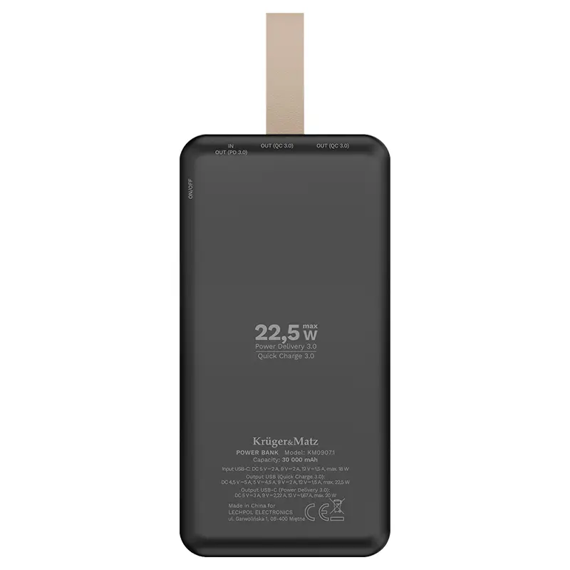Power Bank 30000mAh Li-Poly Kruger&Matz KM0907 | Încărcare Rapidă USB-C & USB-A, 3 Dispozitive Simultane [2]