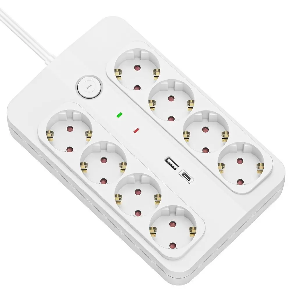 Prelungitoare electrice - Prelungitor cu protecție Technik TP1255 8 prize, 1x USB-A, 1x USB-C, cablu 3x1.5mm², 1.5m alb – IoElectronice.ro