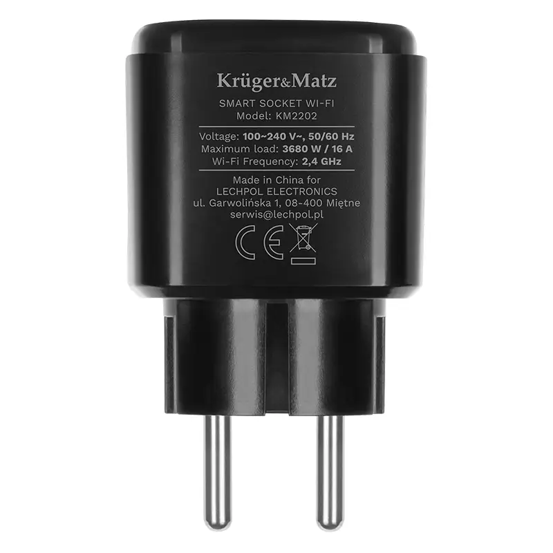 Priza Kruger&Matz KM2202-B SMART WI-FI CONNECT P4 TUYA 3680W 16A monitorizare consum energie [2]