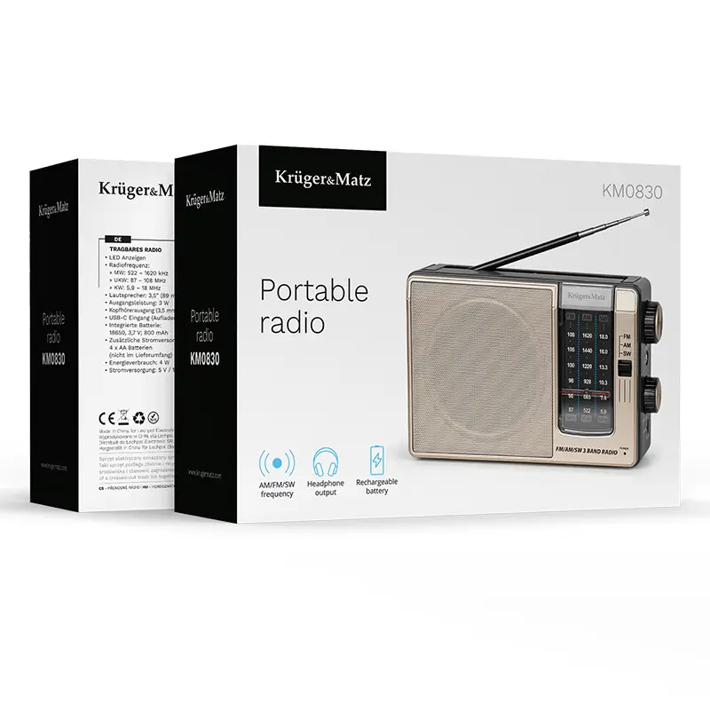 Radio portabil analog AM/FM/SW Kruger&Matz KM0830, dimensiuni 205x63.2x130mm, putere 3W [3]