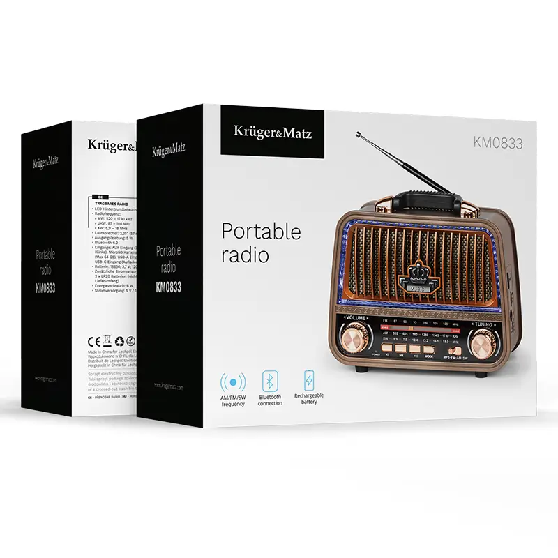 Radio portabil analog AM/FM/SW 5W Kruger&Matz KM0833, dimensiuni 185x77.5x150mm, ideal pentru utilizare în aer liber [4]
