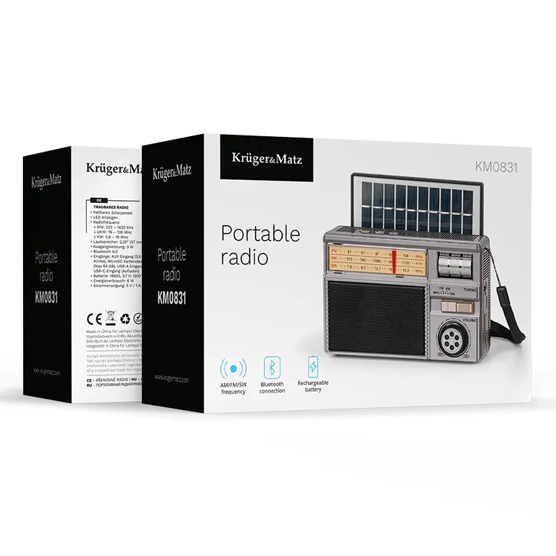 Radio portabil analog SOLAR AM/FM/SW 3W 145x60.9x96.4mm Kruger&atz KM0831 - IoElectronice.ro [5]