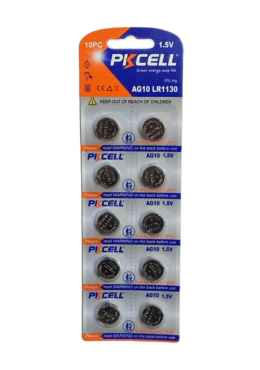 Baterii - Set 10 Baterii Alkaline PKCELL AG10 LR1130 1.5V – Compatibile cu G10, RW89, 389A, D189 și alte dispozitive