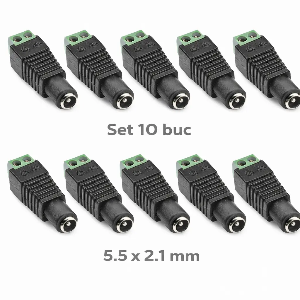 Conectica - Set 10 mufe alimentare DC 2.1x5.5mm mama cu prindere rapida cu surub regleta GNI0510-10 – IoElectronice.ro