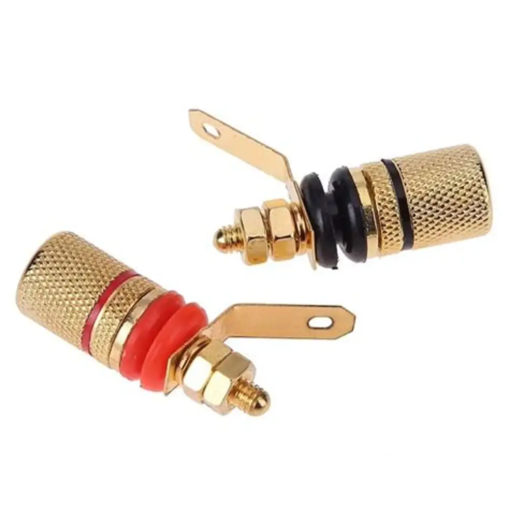 Conectica - Set 2 mufe banana mama aurite 4mm cu inel negru și roșu, montaj pe panou, brand OEM