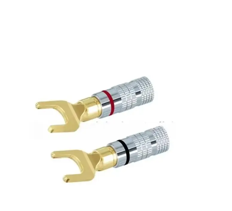 Conectica - Set 2 mufe banana tip furcă U tata 4mm metal cu șurub și inel negru și roșu, brand OEM