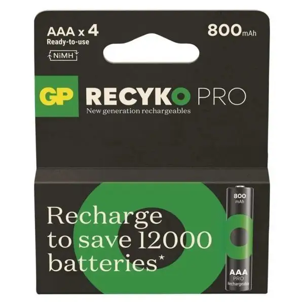 Electrice - Set 4 acumulatori GP Recyko Pro AAA R3 800mAh 1.2V NiMH GP85AAAHCBR21-2TLB4 - IoElectronice.ro