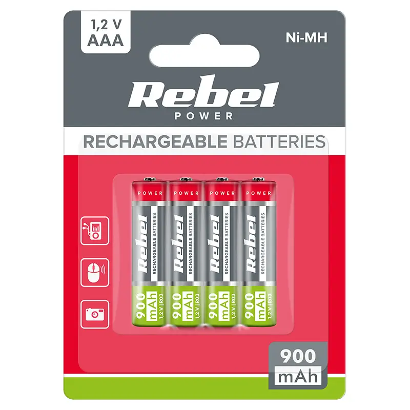 Electrice - Set 4 acumulatori Rebel NI-MH AAA R3 900mAh 1.2V BAT2013
