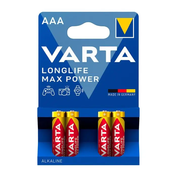 Baterii - Set 4 baterii alcaline AAA LR03 VARTA LONGLIFE MAX POWER MICRO 4703 MINISTILO