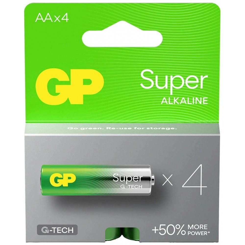 Baterii - Set 4 Baterii Alcaline AA GP Super G-TECH, 1.5V, Autonomie Ridicată, Ideal pentru Dispozitive Electronice