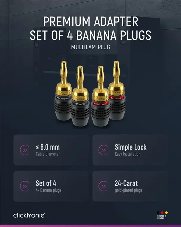 Set 4 mufe Banana 4mm Premium Clicktronic Conexiuni Audio de Înaltă Calitate pentru cablu 6.0mm2 52546 [1]