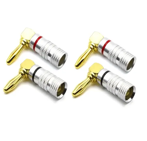 Mufe - Set 4 mufe banana 90 grade 4mm metal cu șurub negru și roșu
