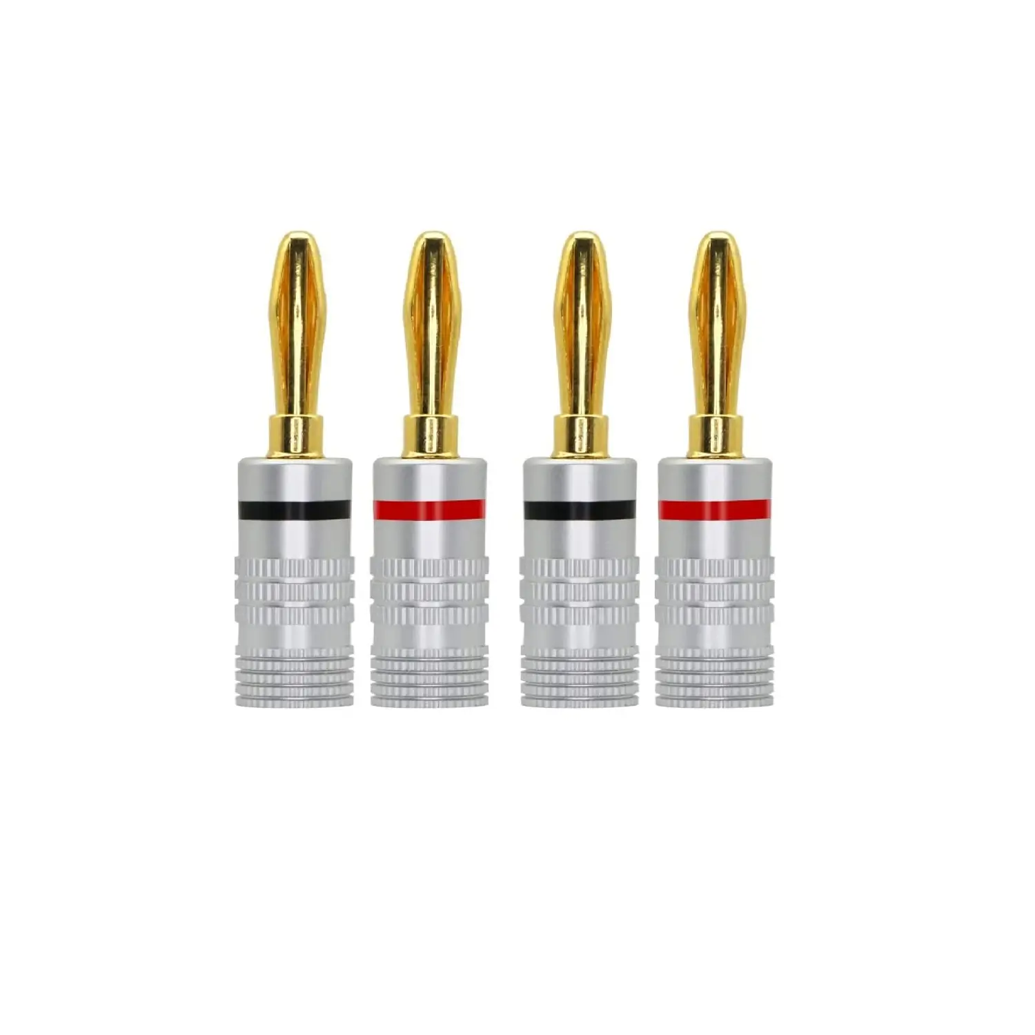 Mufe - Set 4 mufe banana 4mm metal cu șurub și inel negru/roșu SET-4-BANANA/M-B+R