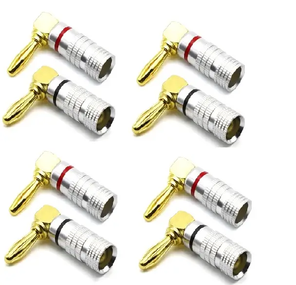 Mufe - Set 8 mufe banana 4mm 90 grade metal cu șurub negru și roșu