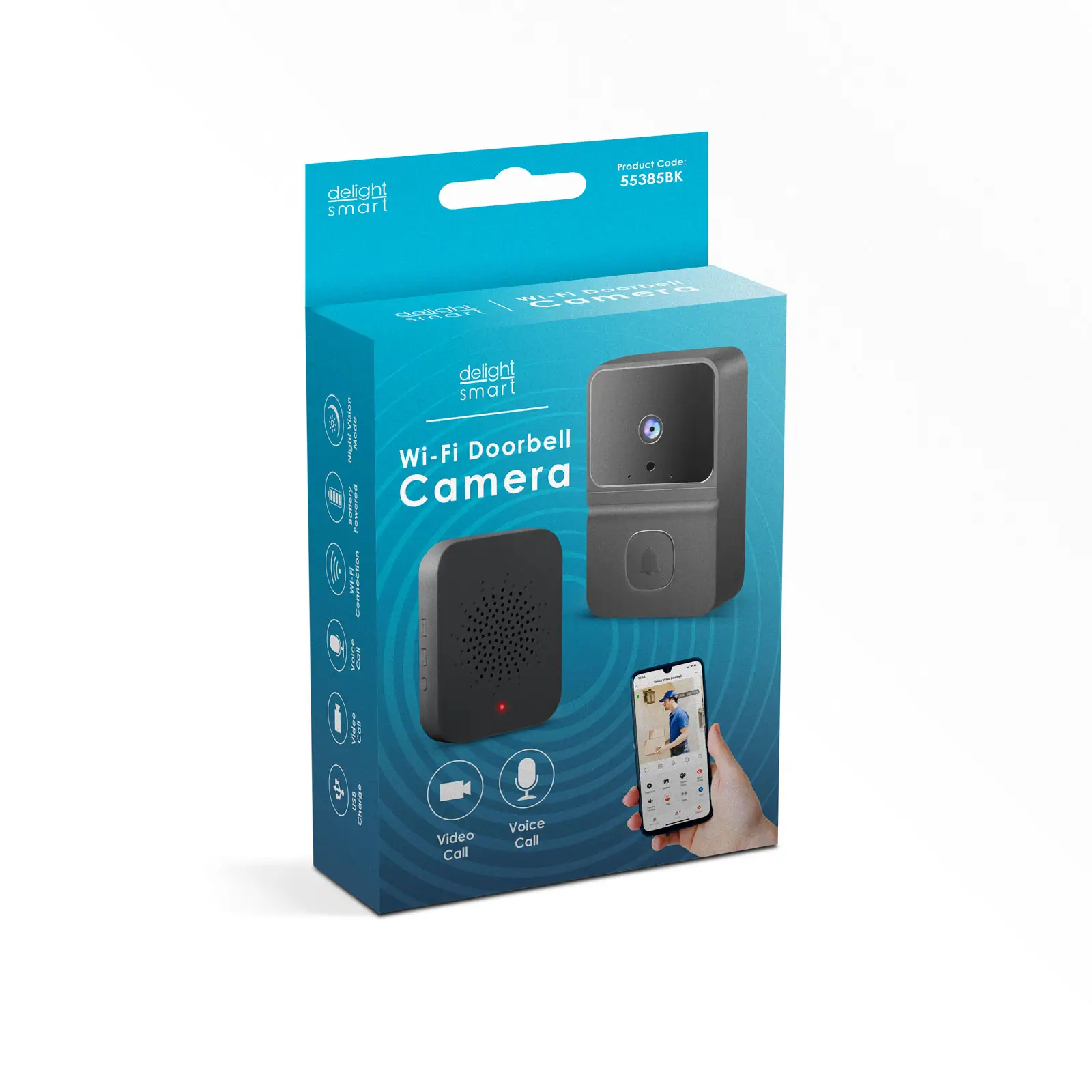 Sonerii-alarme - Set sonerie video Smart Wi-Fi cu baterie HD negru Delight 55385BK – IoElectronice.ro