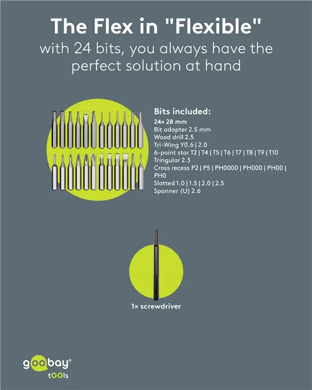 Set șurubelnițe 24 biți 28mm oțel S2 Goobay 77836 [5]