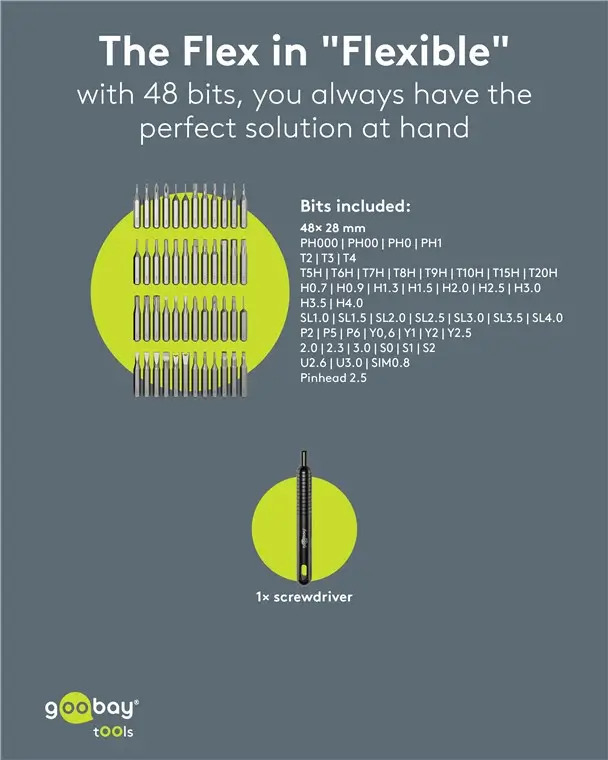 Set șurubelnițe 48 biți 28mm oțel S2 precizie Goobay 77835 [4]