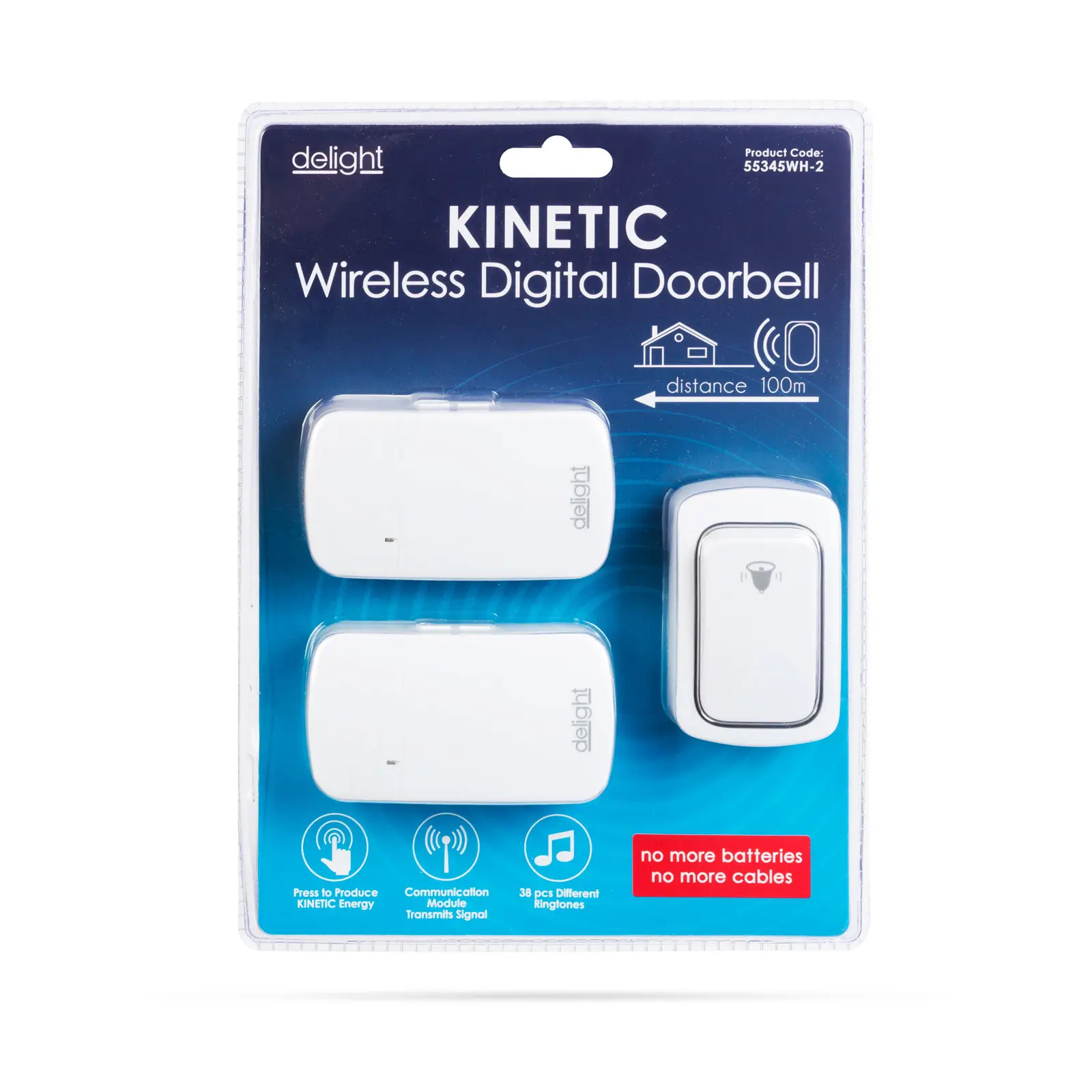 Sonerii-alarme - Sonerie albă fără fir și fără baterie Kinetic 2x receptori Delight 55345WH-2 – IoElectronice.ro