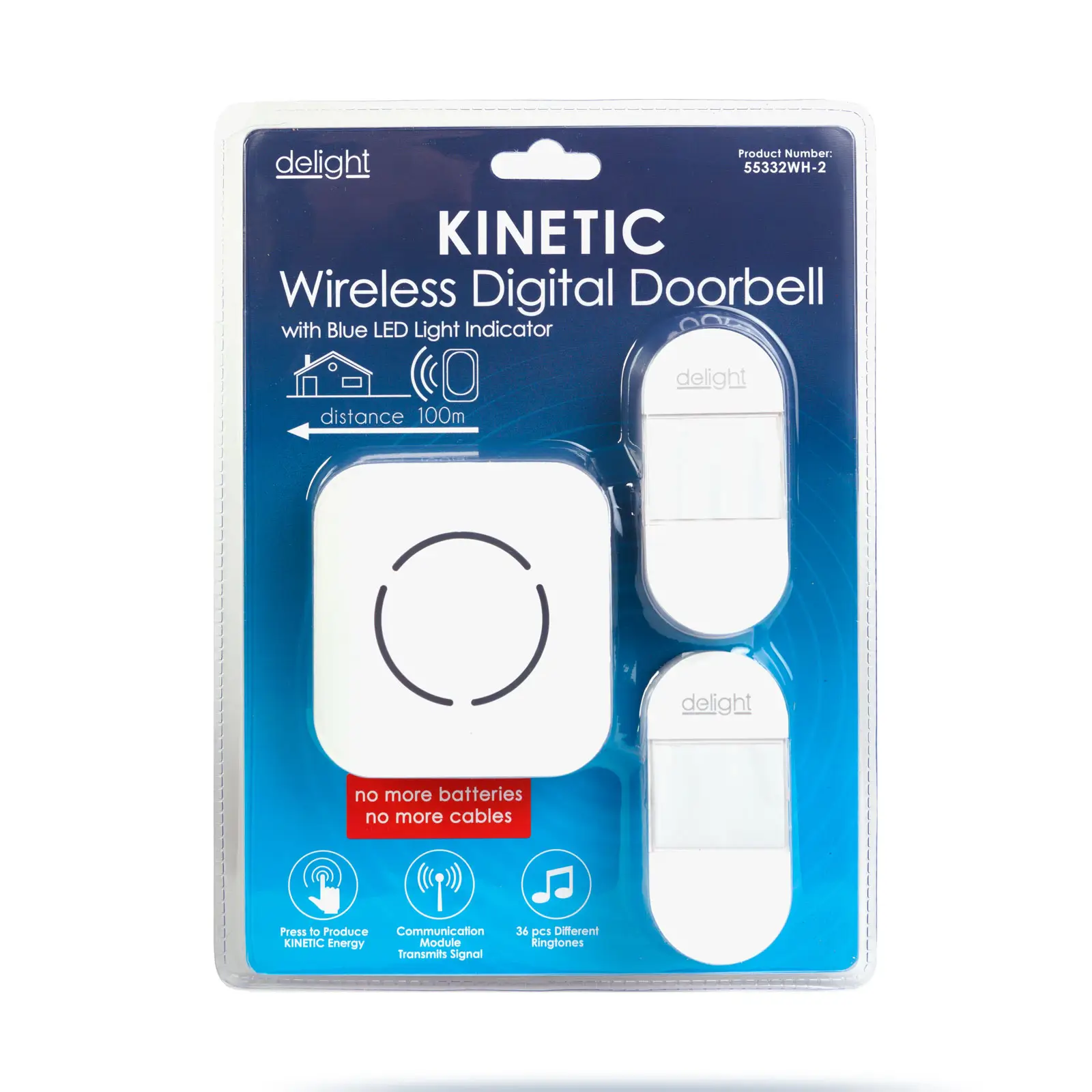 Sonerii-alarme - Sonerie fără fir Kinetic fără baterii 2 butoane IP44 exterior alb delight 55332WH-2 – IoElectronice.ro