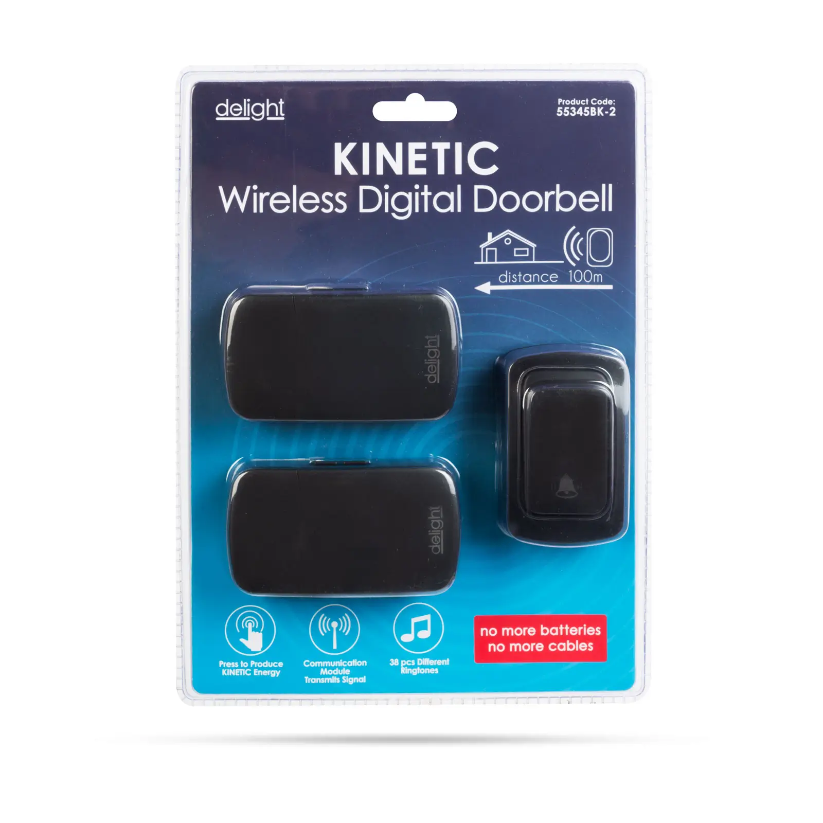 Sonerii-alarme - Sonerie fără fir și fără baterie Kinetic 2x receptori negru Delight 55345BK-2 – IoElectronice.ro
